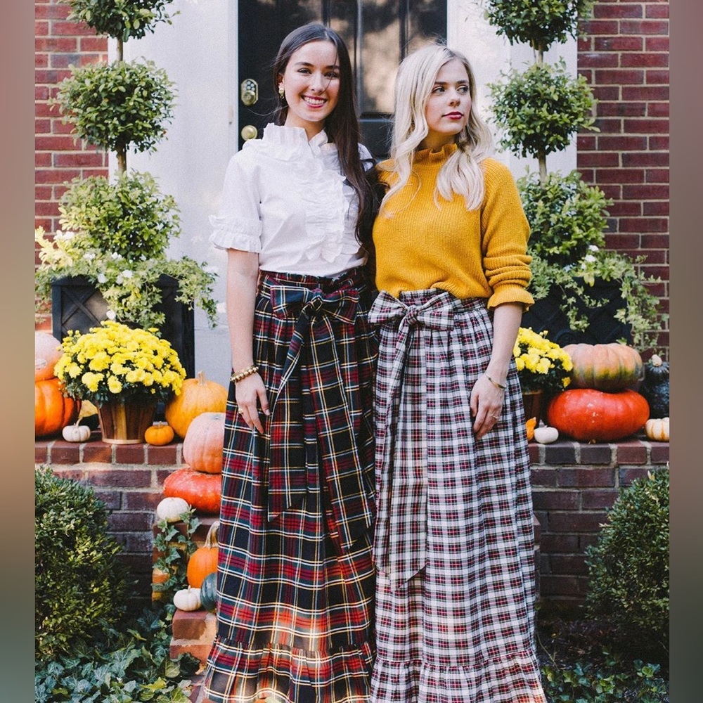 Elizabeth Wilson Designs tartan maxi skirt with bow belt -size XXL